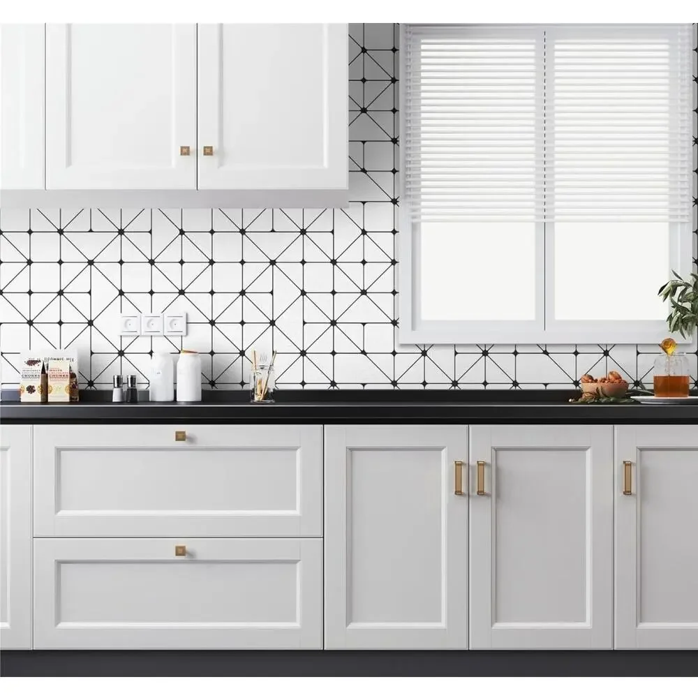 Geometric Peel & Stick Wallpaper Black & White Waterproof Vinyl 17.3”×197” s36
